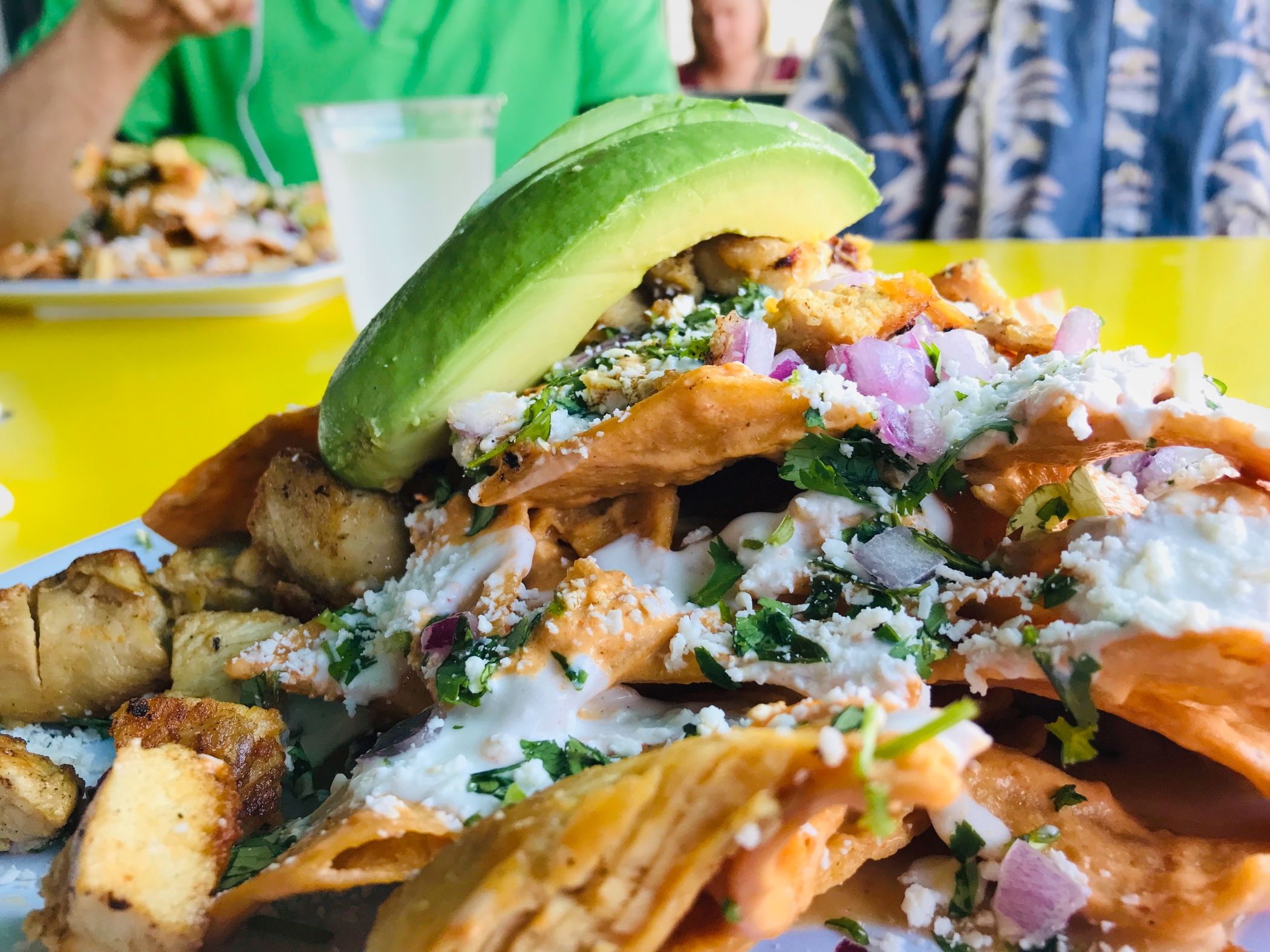 Delicious plate of Mexican cuisine topped with fresh avocado, grilled chicken, and garnished with onions and cilantro, capturing the essence of Miami Spice food festival.